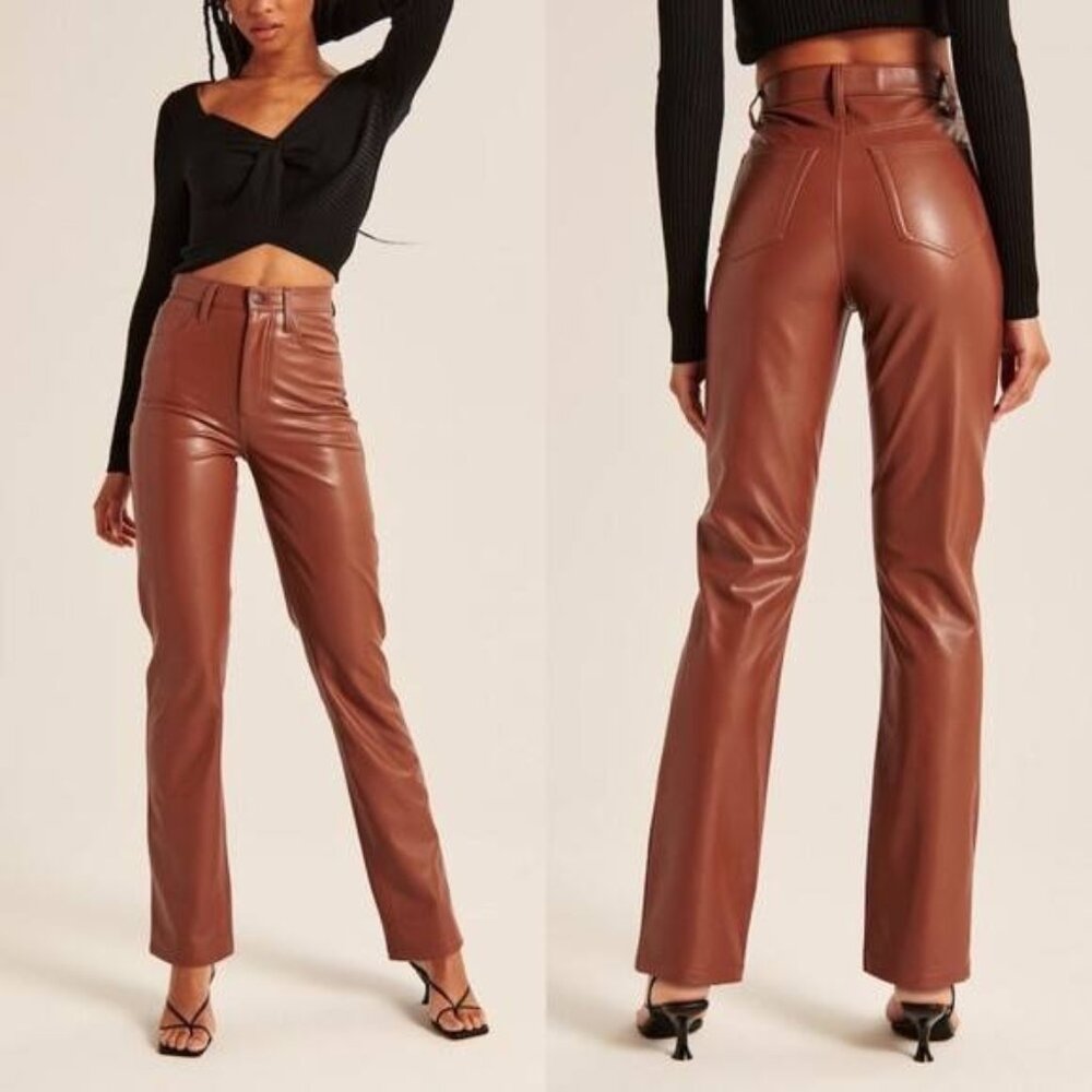NWT Abercrombie & Fitch 90s Straight Vegan Leather Ultra High Rise Pants Sz 30/1